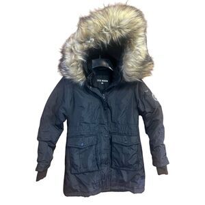 Steve Madden Charcoal Puffer Jacket with Faux Fur Trim